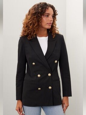 10 Crosby Derek Lam Black Double-Breasted Blazer with Gold Buttons